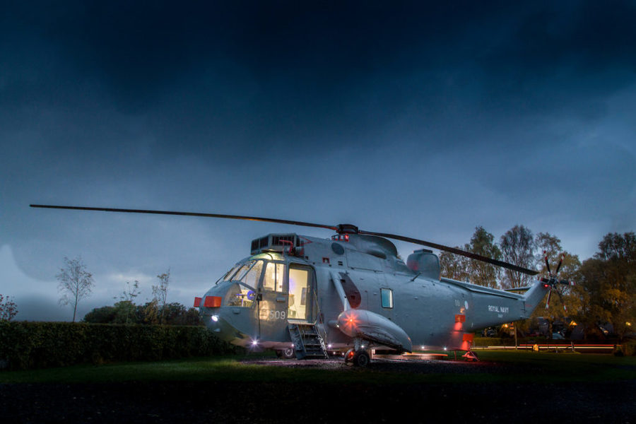 glamping in een helikopter